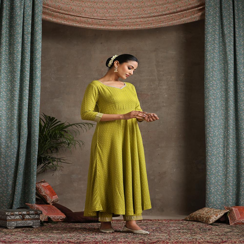 Floral Printed Sweet Heart Neck Anarkali Kurta with Palazzos & With Dupatta