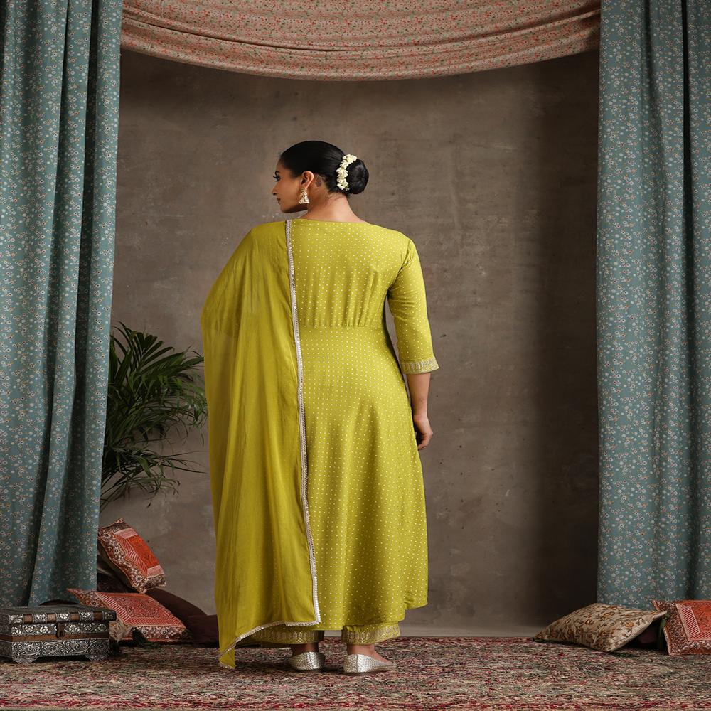 Floral Printed Sweet Heart Neck Anarkali Kurta with Palazzos & With Dupatta