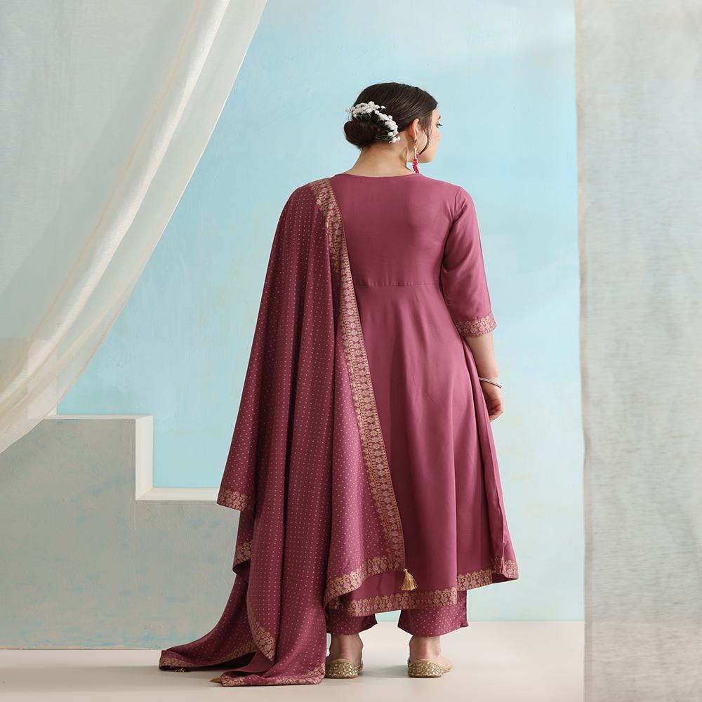 Embroidered Regular Sequinned Pink Kurta with Palazzos & Dupatta