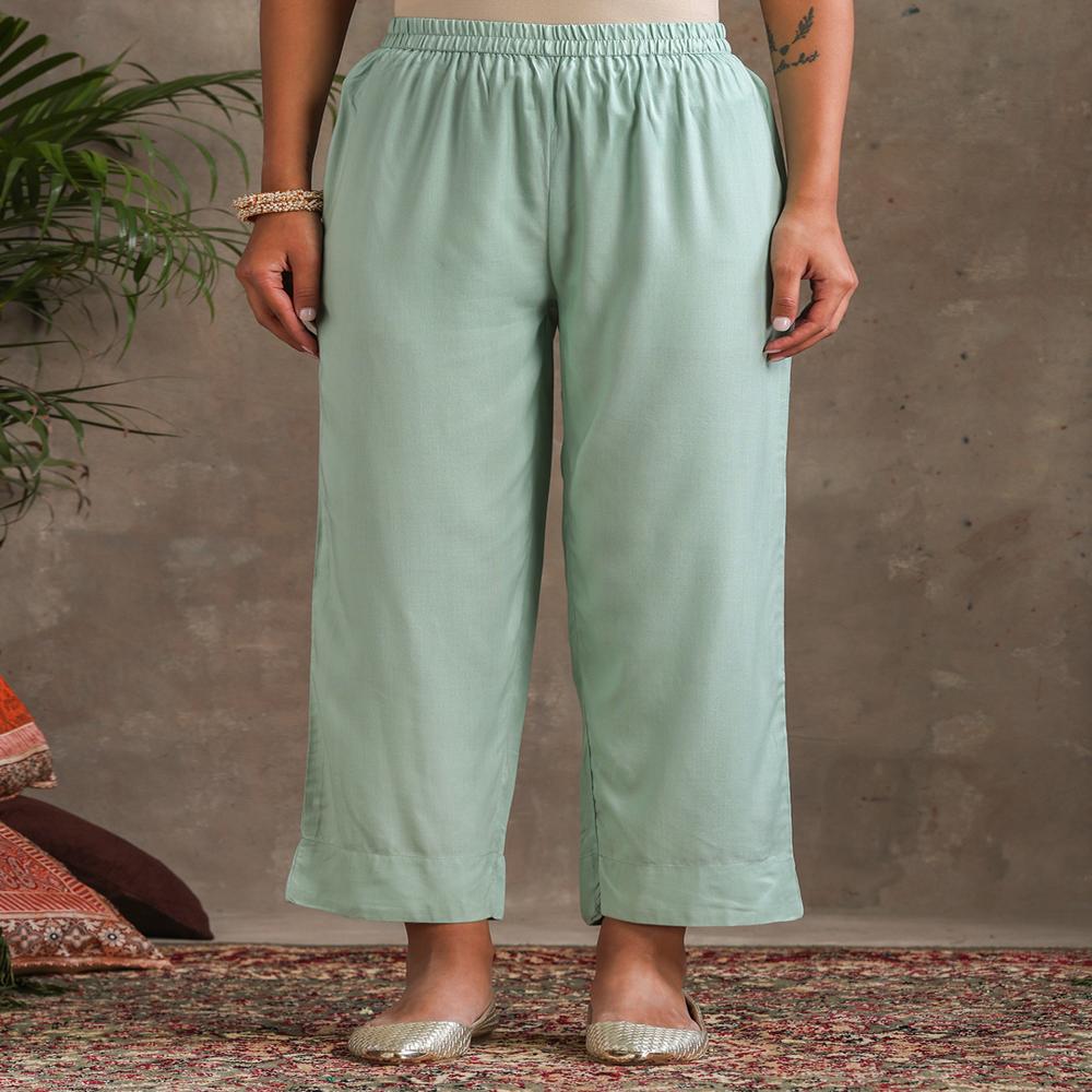 Floral Printed Round Neck Thread Work A-Line Green Kurta With Trousers & Dupatta