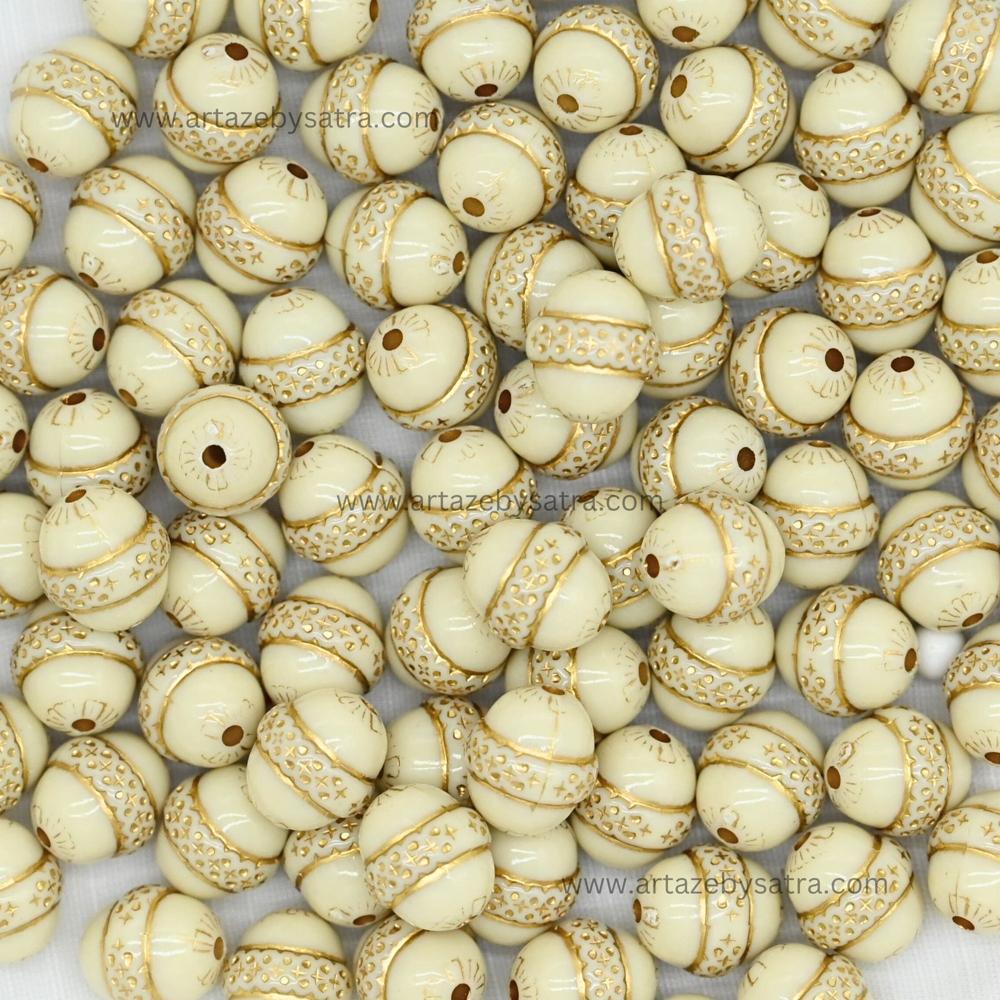 Oval Cream Enamel Filigree Beads | Size : 12mm - Beads Material: Plastic
