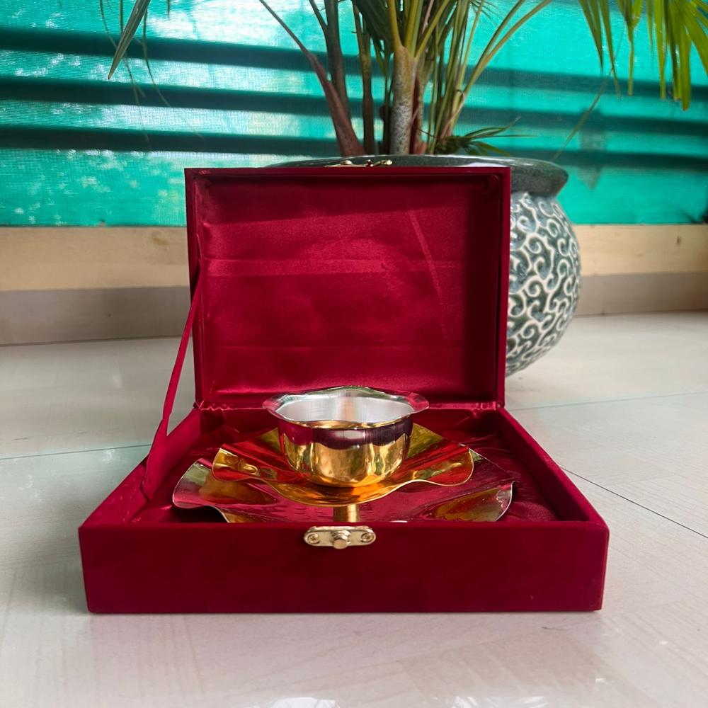 Designer Giant golden silver finished deepam with akhand bati*