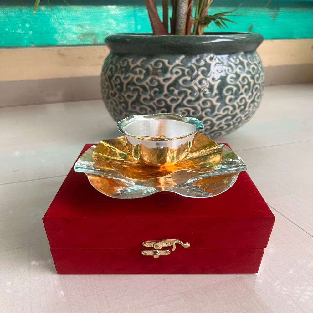 Designer Giant golden silver finished deepam with akhand bati*