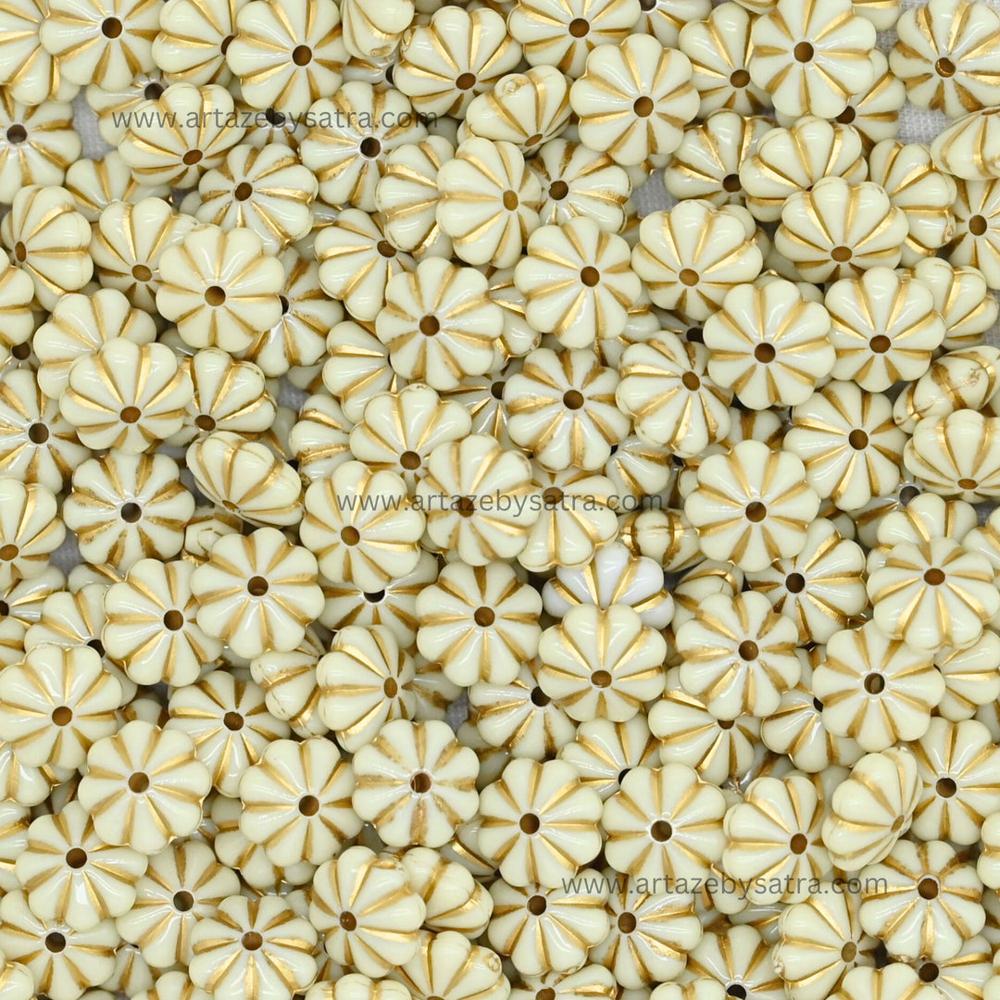 Flower-Shaped Ivory Gold Beads | Size : 10mm