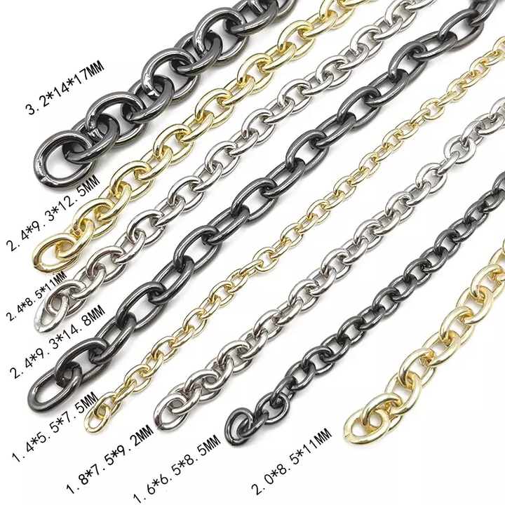 Electroplated High Quality Bag Accessory Chain Metal Chain Gold Silver Black Customizable Length Strap Handbag Chain