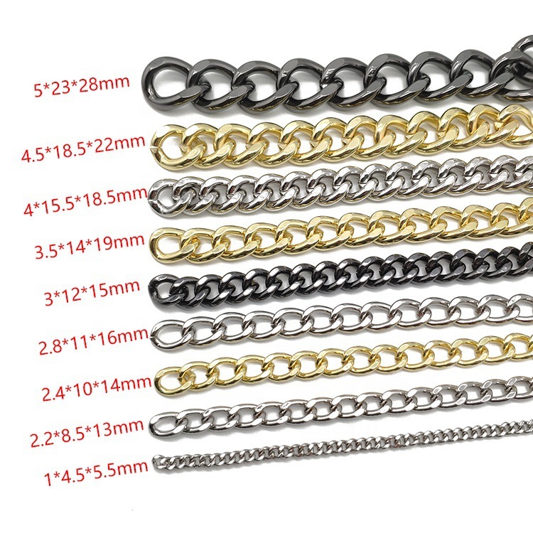 Electroplated High Quality Bag Accessory Chain Metal Chain Gold Silver Black Customizable Length Strap Handbag Chain