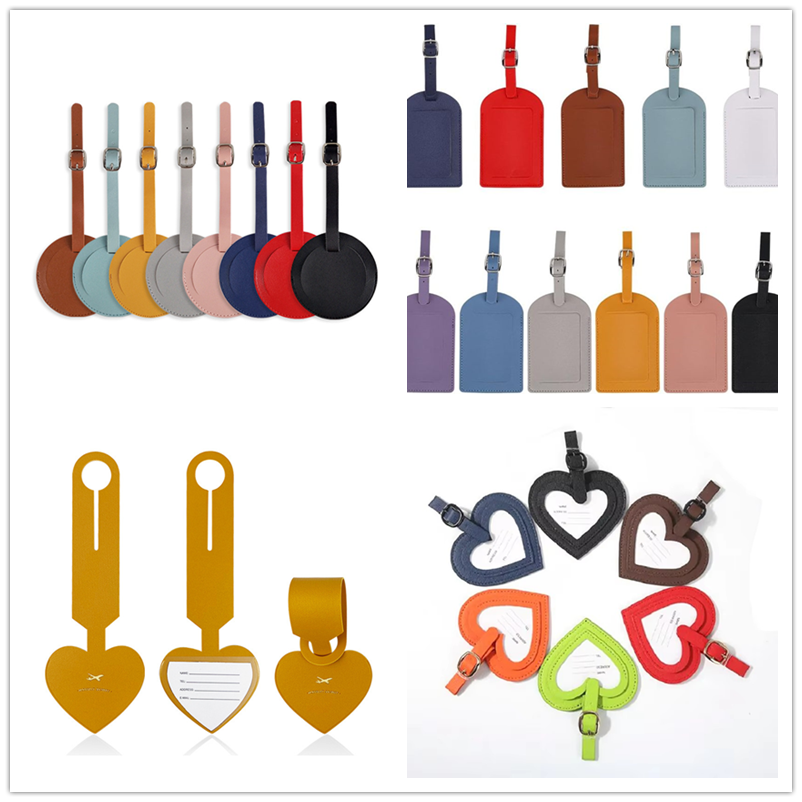 Multi-colored Love Heart Shaped Round Rectangle Shape Luggage Tag PU Leather Labels Tags Name Tag for Suitcase Luggage Travel Bags Travel Accessories