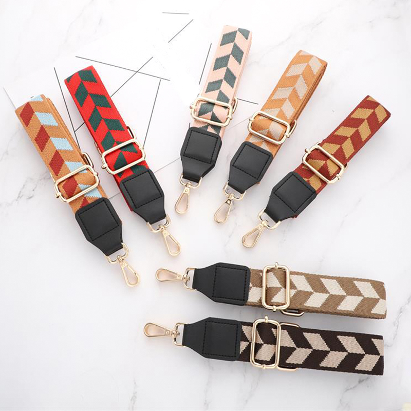 Color Contrast Design Adjustable Woven Polyester Bag Strap 38mm 50mm Width Styles Shoulder Crossbody Handbags Strap 44271