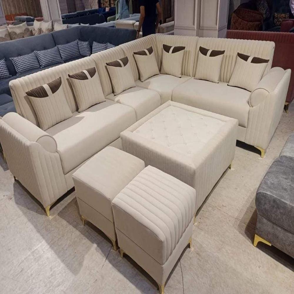 Fabric L Shape Sofa Set - Color: Brown