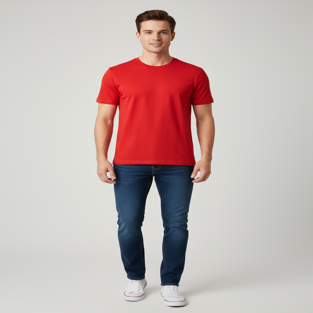Classic Crew Neck T-Shirt, Red, Cotton Jersey, Short Sleeve, Regular Fit, Casual Wear