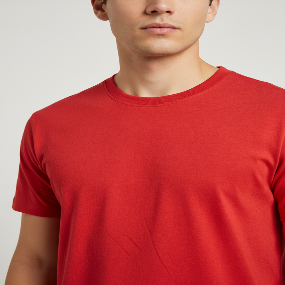 Classic Crew Neck T-Shirt, Red, Cotton Jersey, Short Sleeve, Regular Fit, Casual Wear