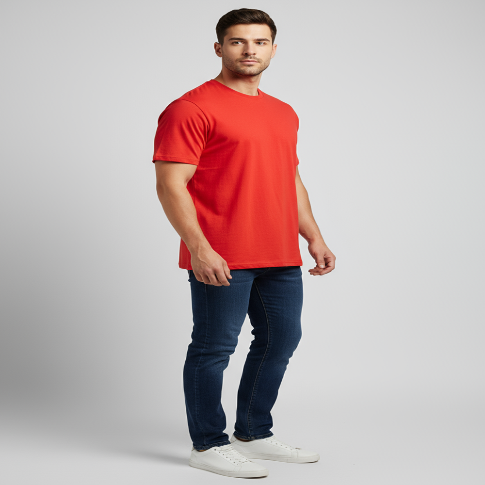 Classic Crew Neck T-Shirt, Red, Cotton Jersey, Short Sleeve, Regular Fit, Casual Wear