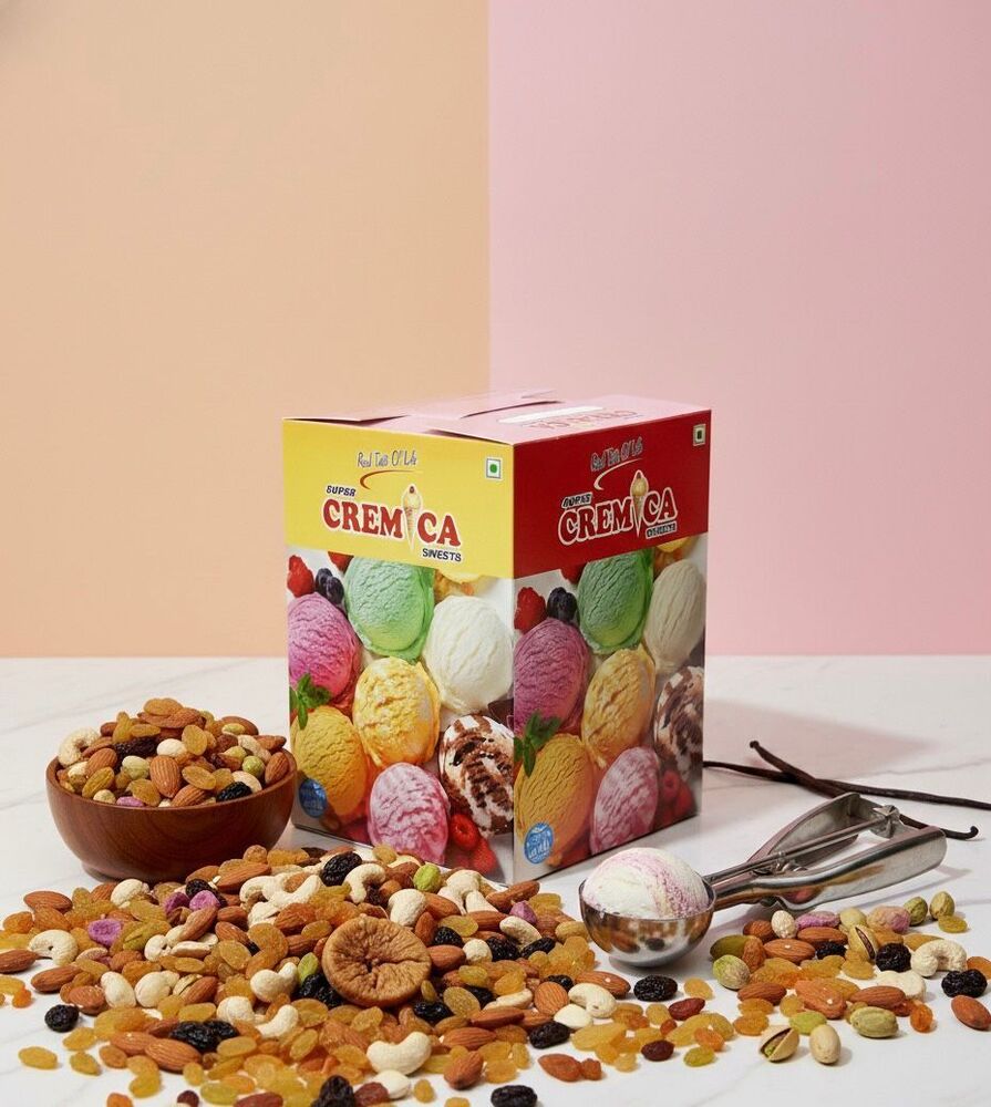 Dry Fruit Ice Cream - Fat Content (%): 8% A   16% Percentage ( % )