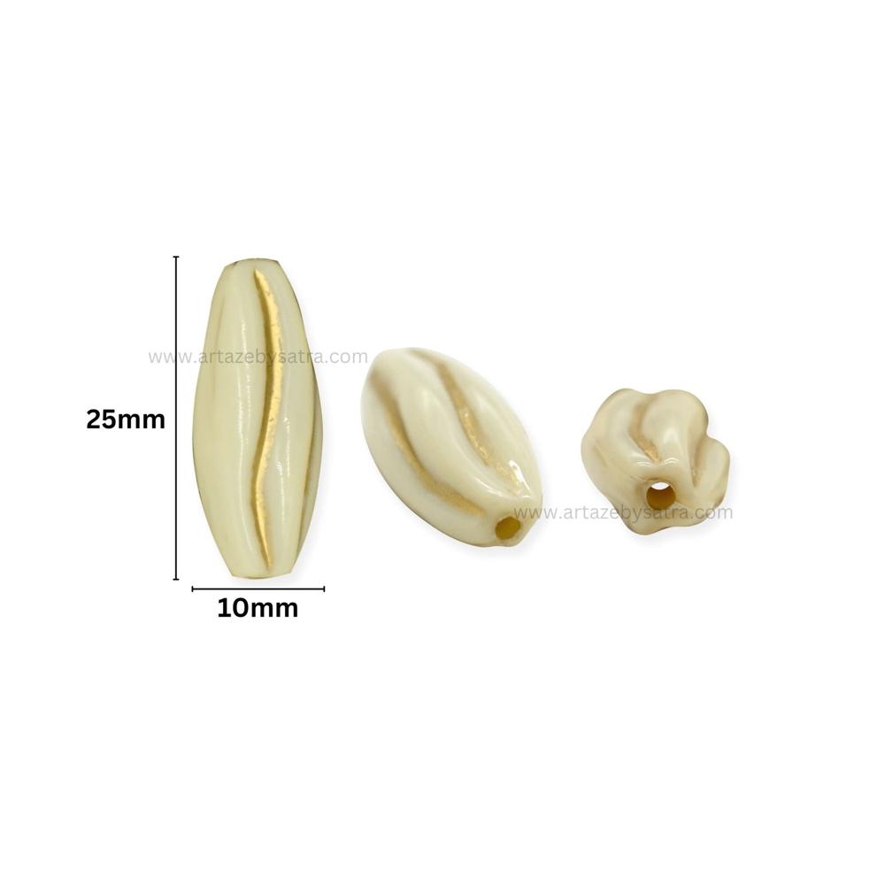 Rice Shape Gold Striped Spacer Beads | Size : 25mm