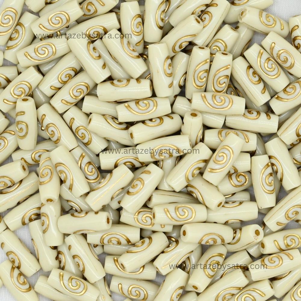 Tube Barrel Gold Spiral Pattern Beads | Size : 17mm