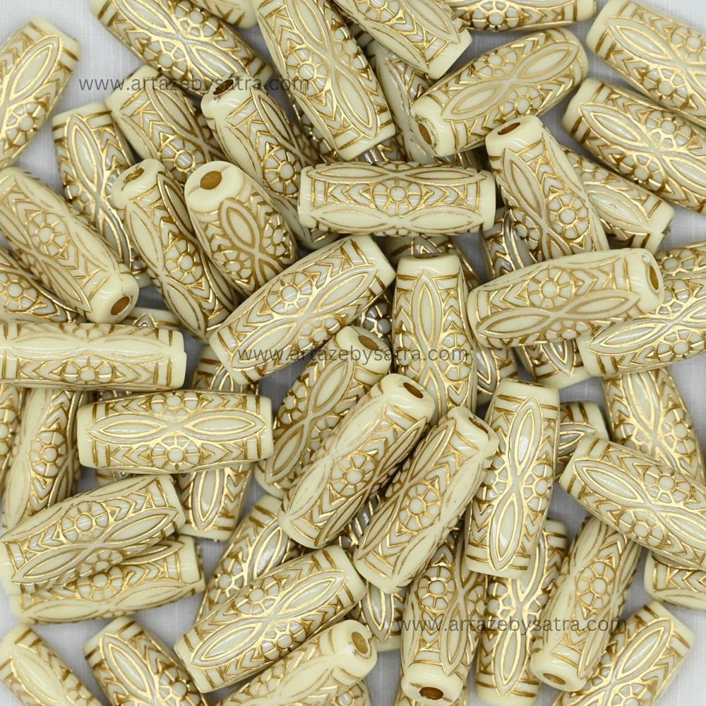 Tube Barrel Gold Spiral Pattern Beads | Size : 25mm