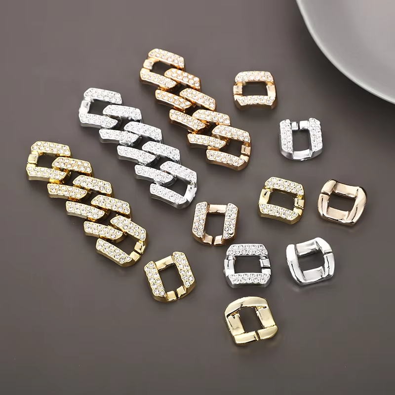 Colorful Enamel Choker Iced Out Necklace and Bracelet ABS Rainbow Chain Hip Hop Cuban Link Chain for Bag Strap Decoration