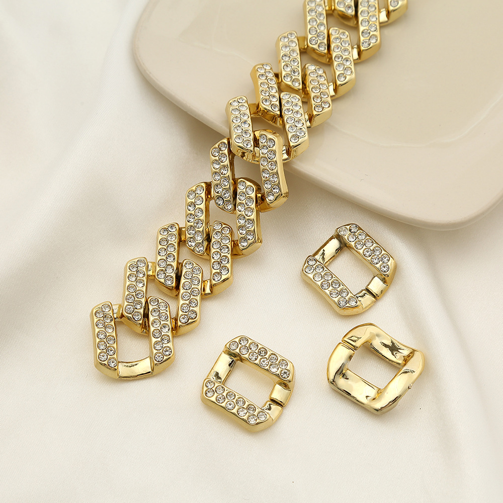 Colorful Enamel Choker Iced Out Necklace and Bracelet ABS Rainbow Chain Hip Hop Cuban Link Chain for Bag Strap Decoration