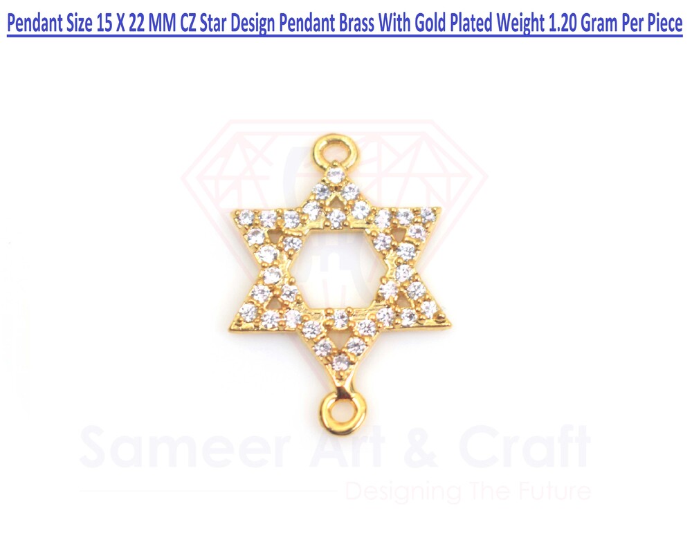 Brass With 18k Gold Plated MM CZ Star Design Pendant Length 15 X 22