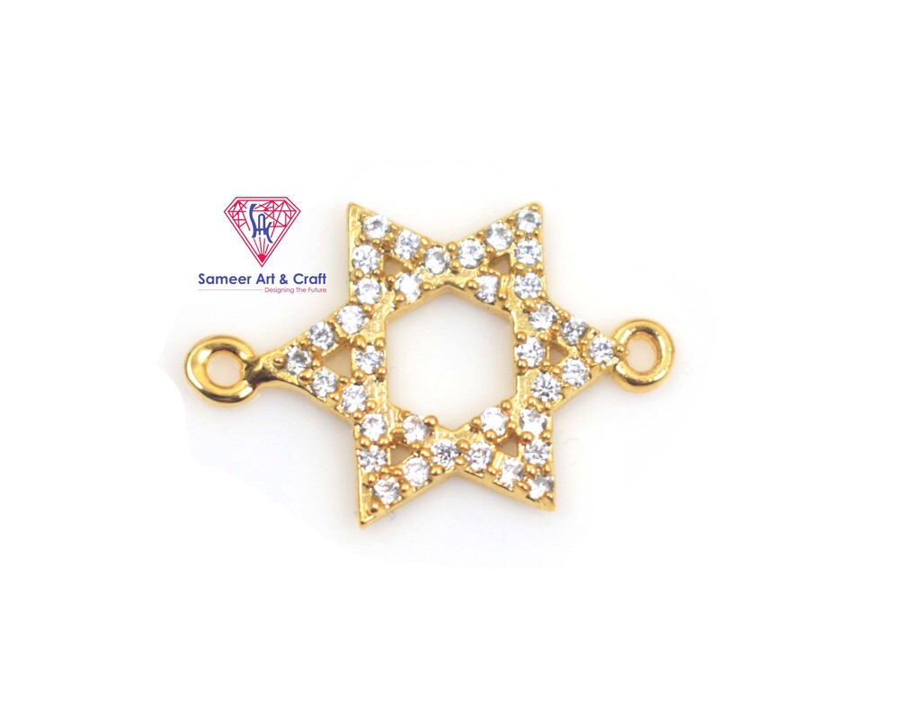 Brass With 18k Gold Plated MM CZ Star Design Pendant Length 15 X 22