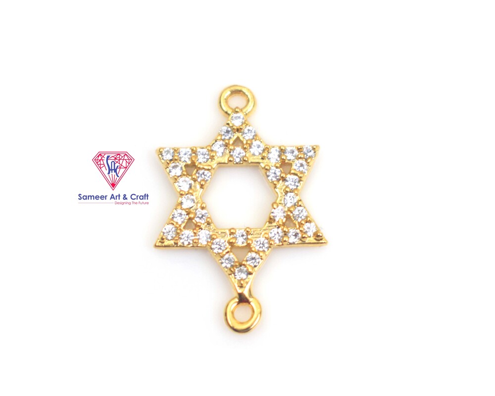 Brass With 18k Gold Plated MM CZ Star Design Pendant Length 15 X 22