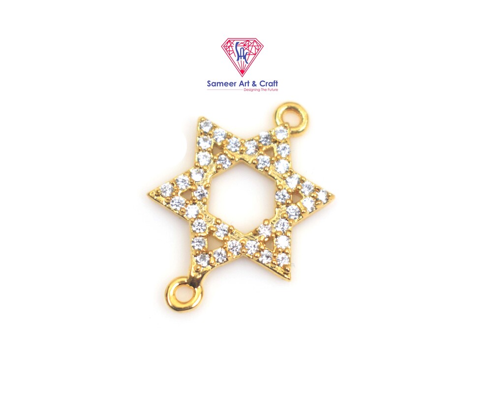 Brass With 18k Gold Plated MM CZ Star Design Pendant Length 15 X 22