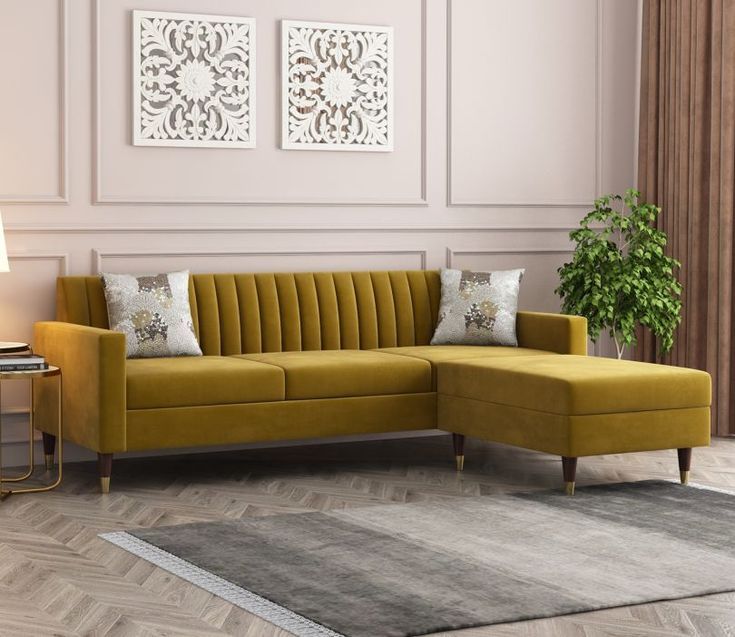 Stylish L Shape Designer Sofa Set - Color: Green