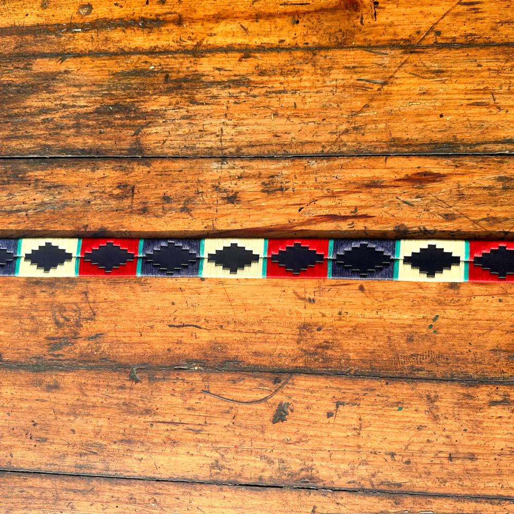 Recycle Waxy Thread Red Navy Vintage Leather Polo Belt - Buckle Material: Brass