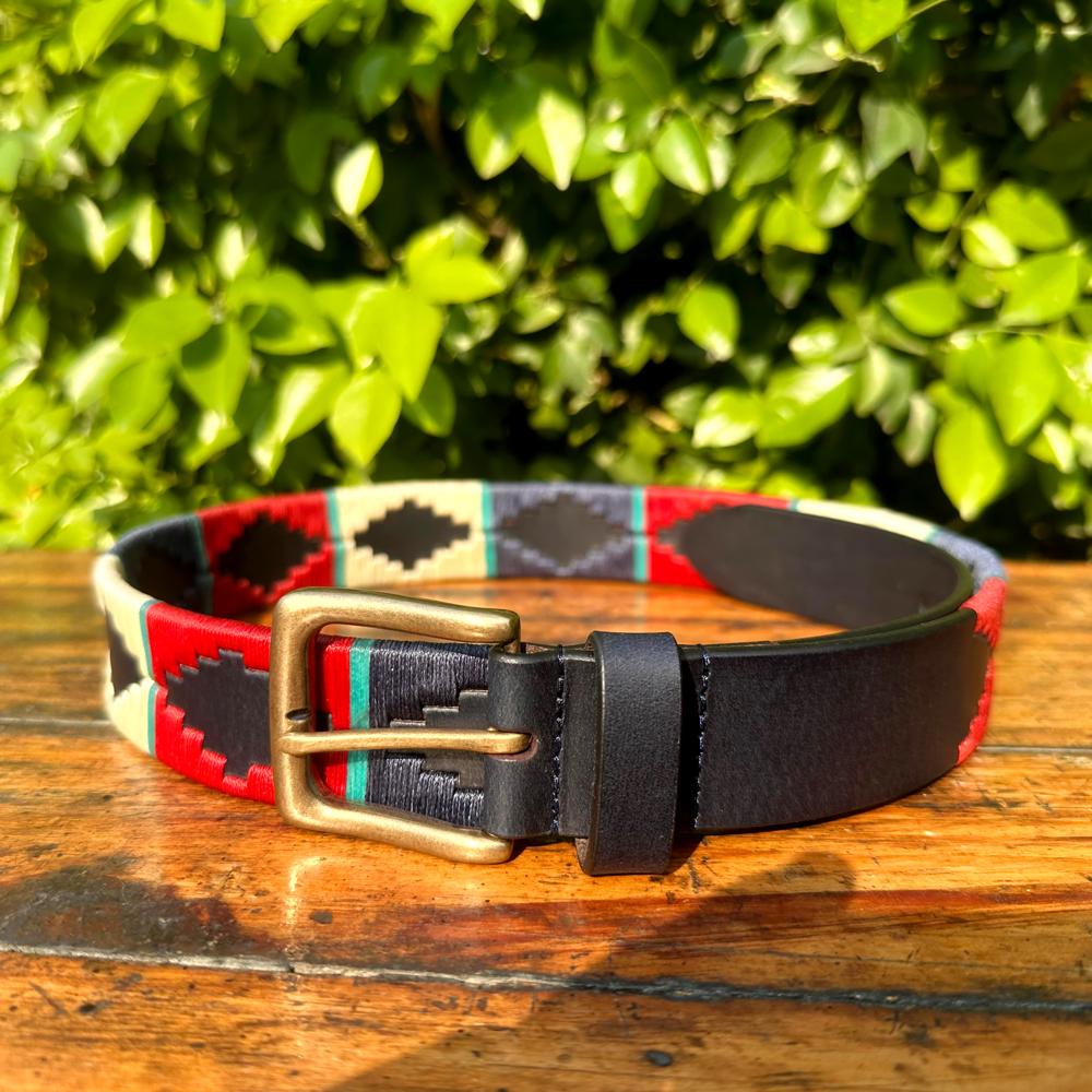 Recycle Waxy Thread Red Navy Vintage Leather Polo Belt