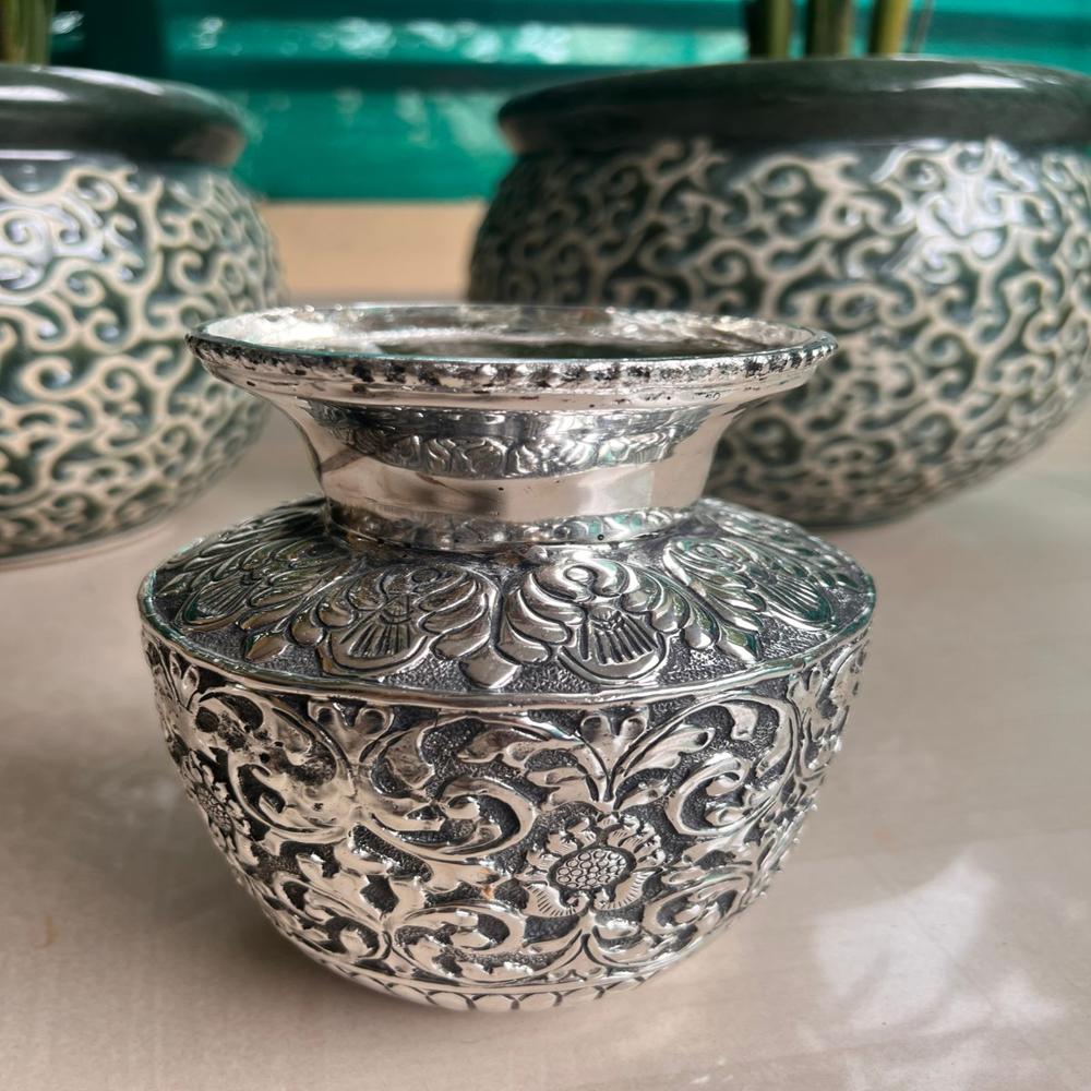 German Silver Antique silver replica kalash heavy gauge intricate carving*