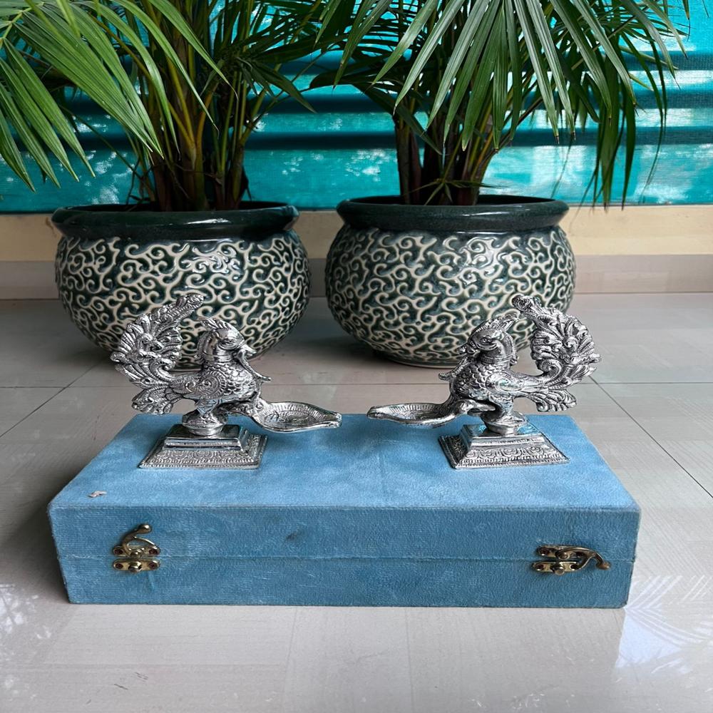 Peacock antique deepam in box