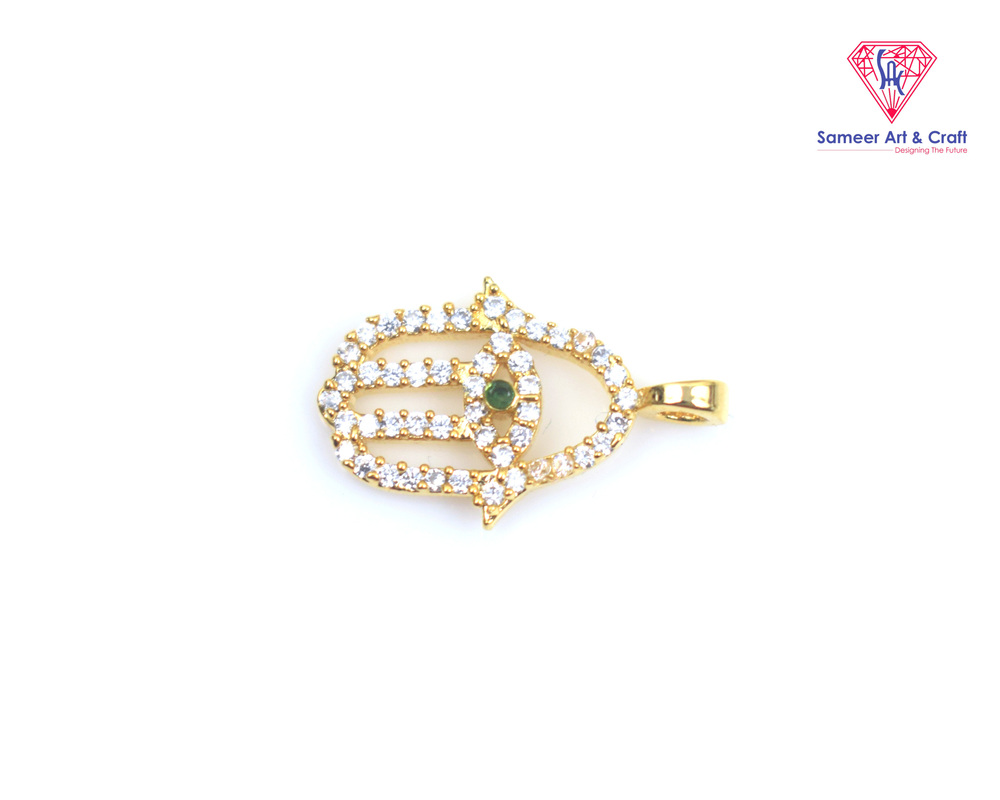 Brass with Gold Plated 21 X 13 MM Cubic Zirconia Hamsa Hand Charm Pendant