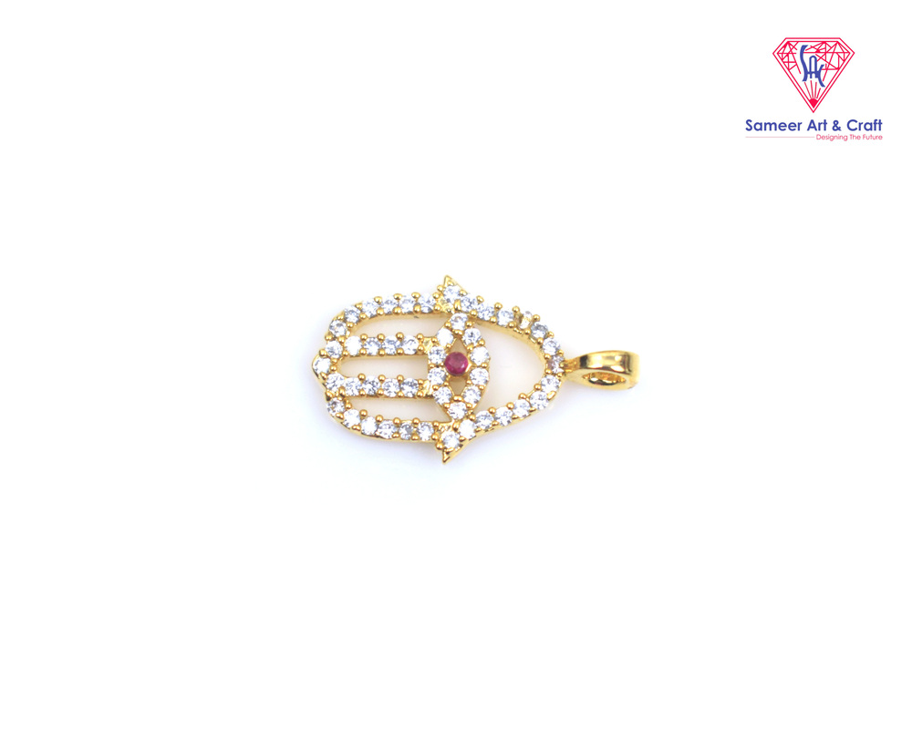 Brass with Gold Plated 21 X 13 MM Cubic Zirconia Hamsa Hand Charm Pendant