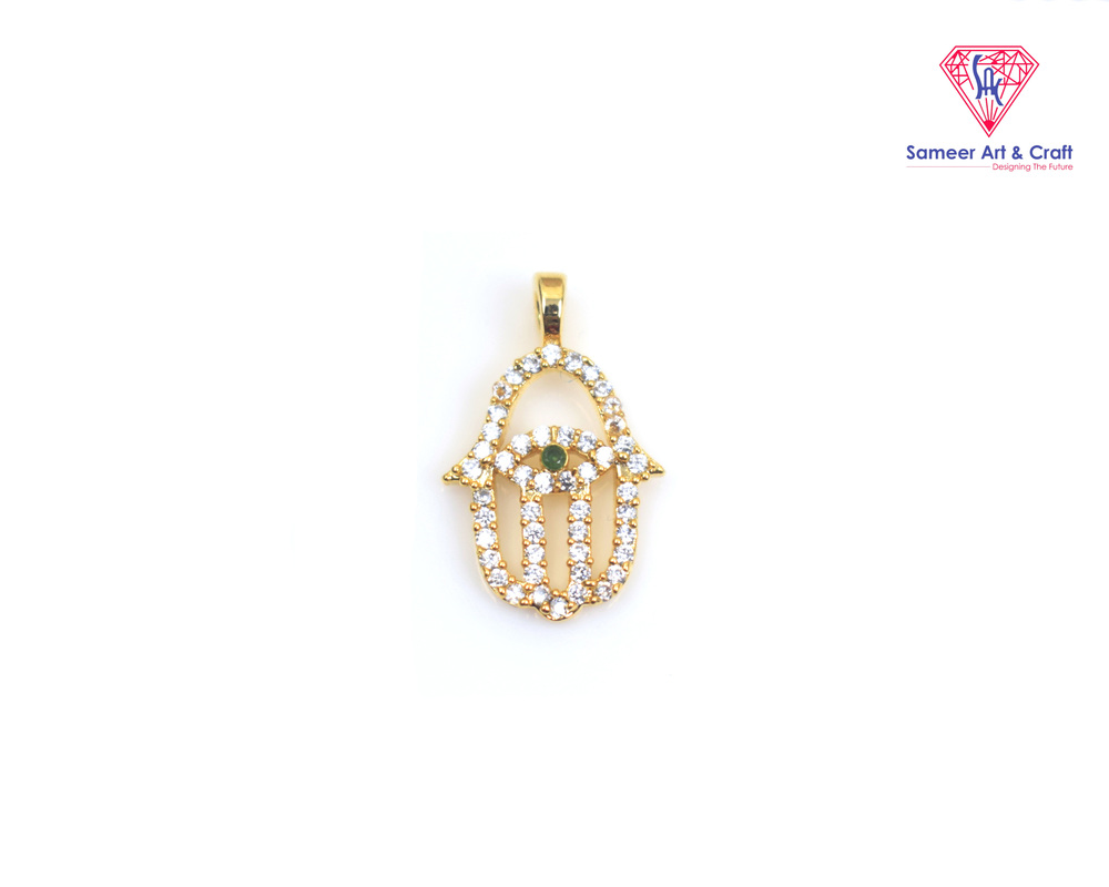 Brass with Gold Plated 21 X 13 MM Cubic Zirconia Hamsa Hand Charm Pendant