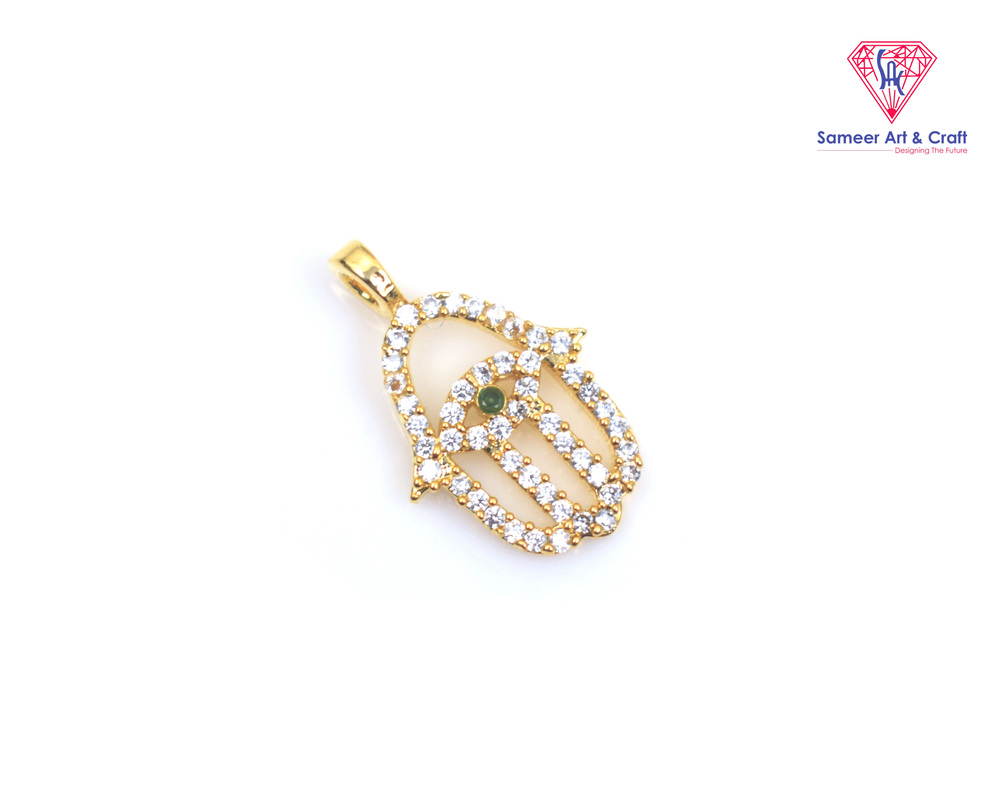 Brass with Gold Plated 21 X 13 MM Cubic Zirconia Hamsa Hand Charm Pendant