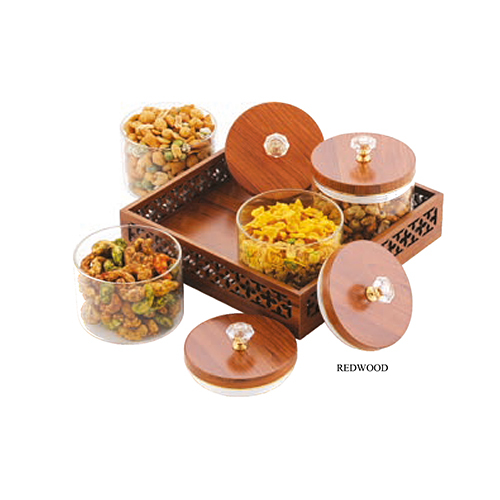 Redwood Glass Bowl With Wood Tray - Features: Premium Quality