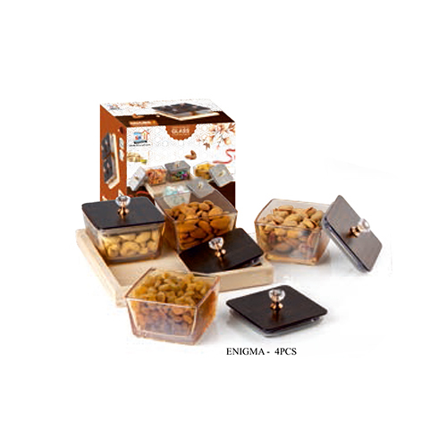 Enigma Glass Bowl With Wood Tray - Features: Premium Quality