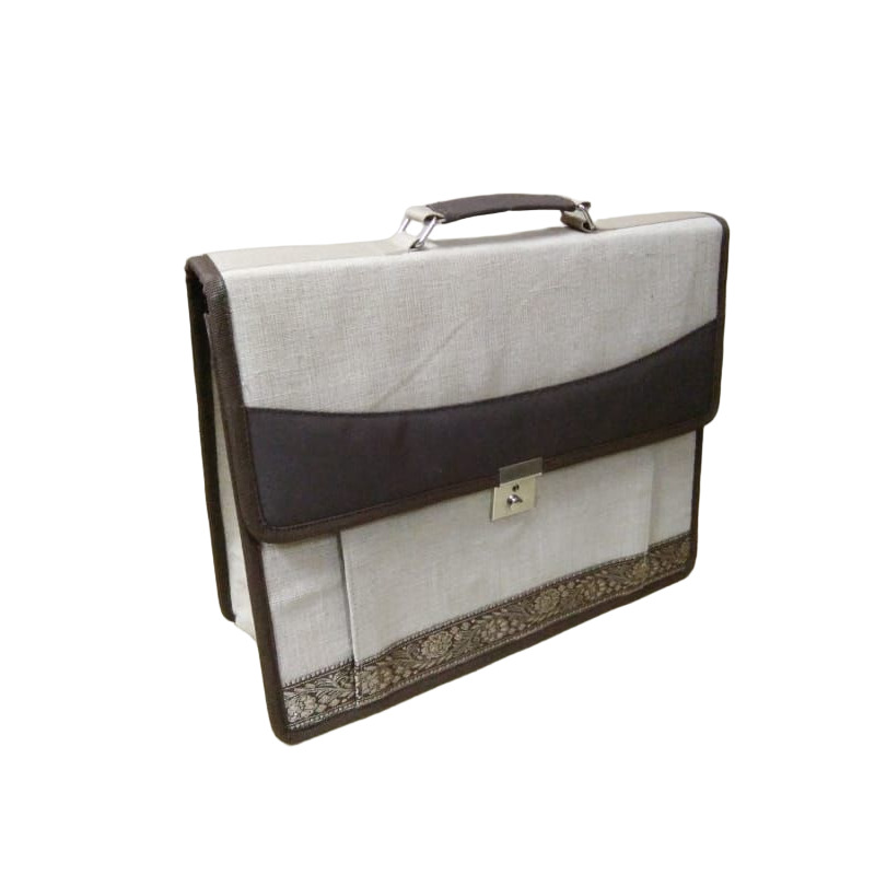 Jute Laptop Bag With A Brown Trim - Color: Multi Colour