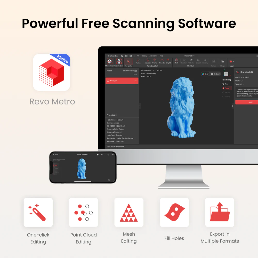 Revopoint INSPIRE 2  Wireless Infrared Laser & Structured Light 3D Scanner (Premium Edition)