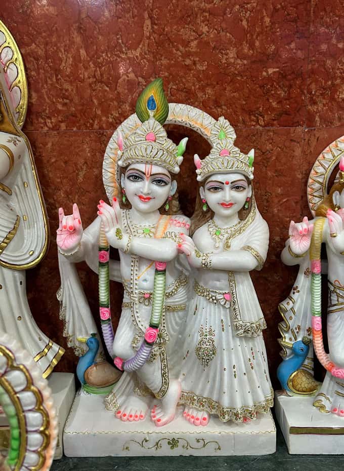 Marble Jugal Radha Krishna Statue - Feature: Easy To Clean