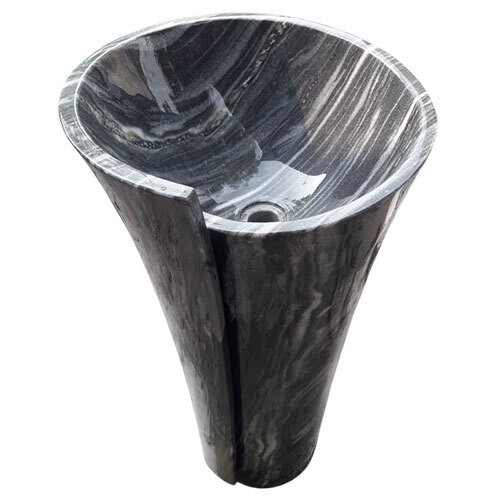 Black Marble Pedestal Wash Basin - Installation Type: Floor Mounted