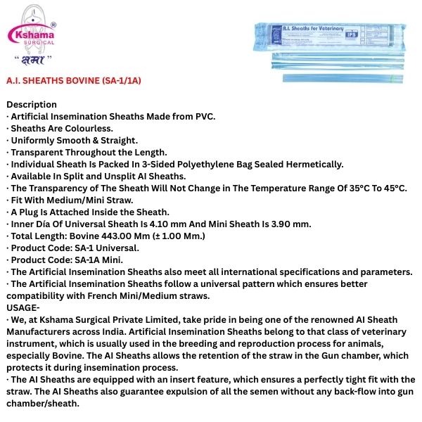A.i. Sheaths Bovine - Universal Pack Of 50 Pcs - Application: Artificial Insemination In Veterinary