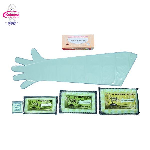 Full Size AI Veterinary Hand Gloves Disposables LDPE 36 Inch I Pista I Pack Of 100 Pcs