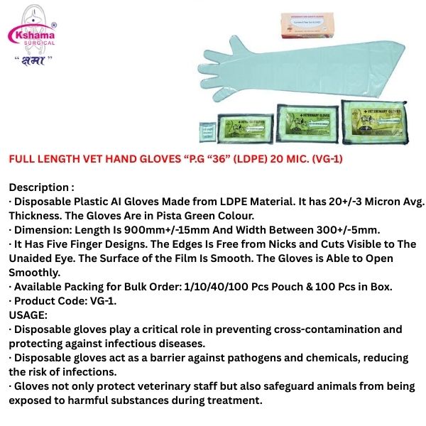 Full Size AI Veterinary Hand Gloves Disposables LDPE 36 Inch I Pista I Pack Of 100 Pcs