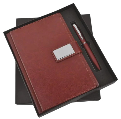 2 In 1 Combo Gift Set Wiith Pen And Keychain - Color: Brown