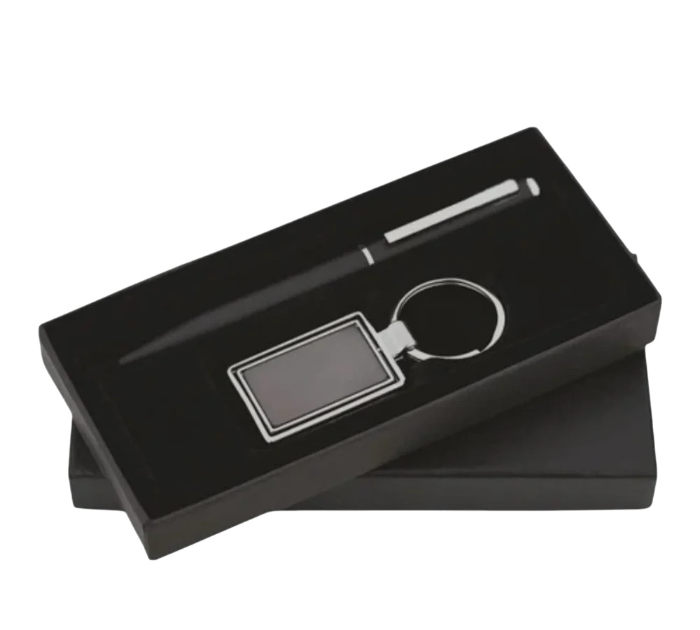 2 In1 Gift Set With Pen And Keyring - Color: Black