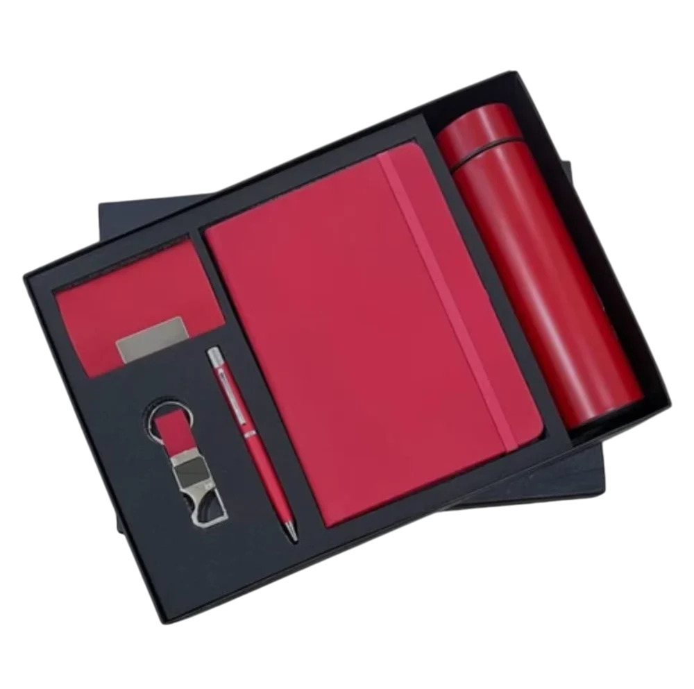 5 In 1 Combo Gift Set Bottle Pen Diary Keychain And Card Hoder - Color: Red