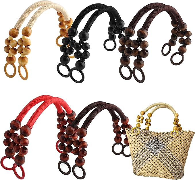 Nylon Rope With Wooden Beaded Bag Handles U-shape Purse Straps Replacement Handles For Bag Making Diy Crochet Bag 33/37/47cm E25418 - Hardness: Strong