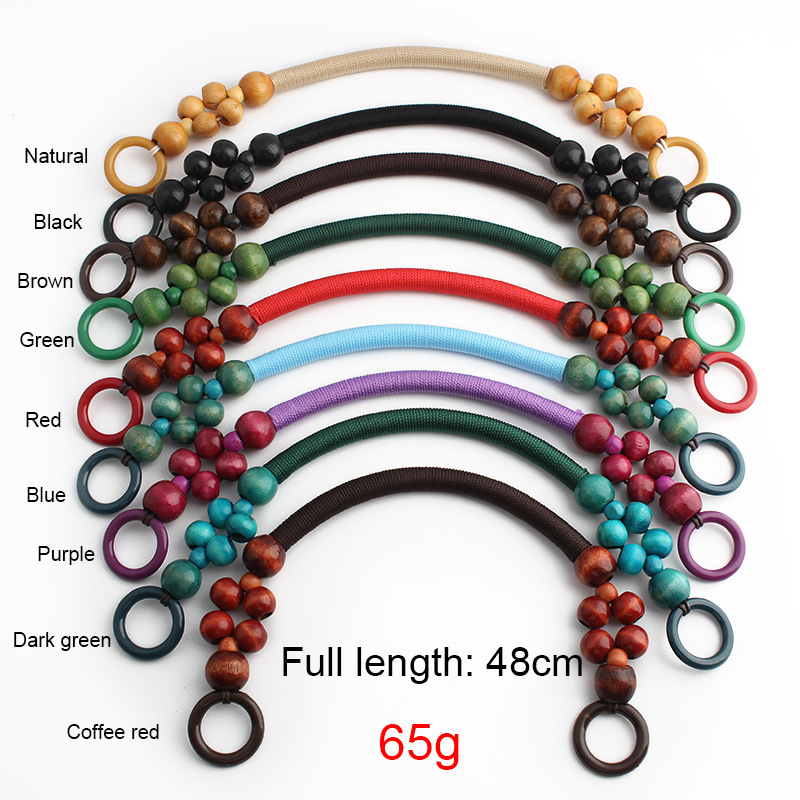 Nylon Rope with Wooden Beaded Bag Handles U-Shape Purse Straps Replacement Handles for Bag Making DIY Crochet Bag 33/37/47cm E25418