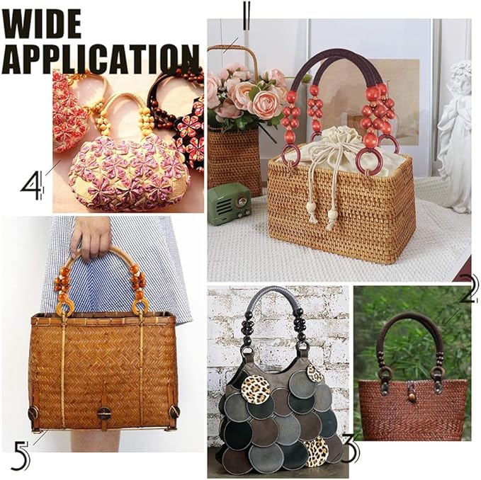 Nylon Rope With Wooden Beaded Bag Handles U-shape Purse Straps Replacement Handles For Bag Making Diy Crochet Bag 33/37/47cm E25418 - Hardness: Strong